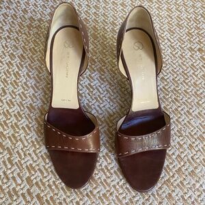 Vintage St. John Brown Open Toe Heels with Contrast Stitching 7.5